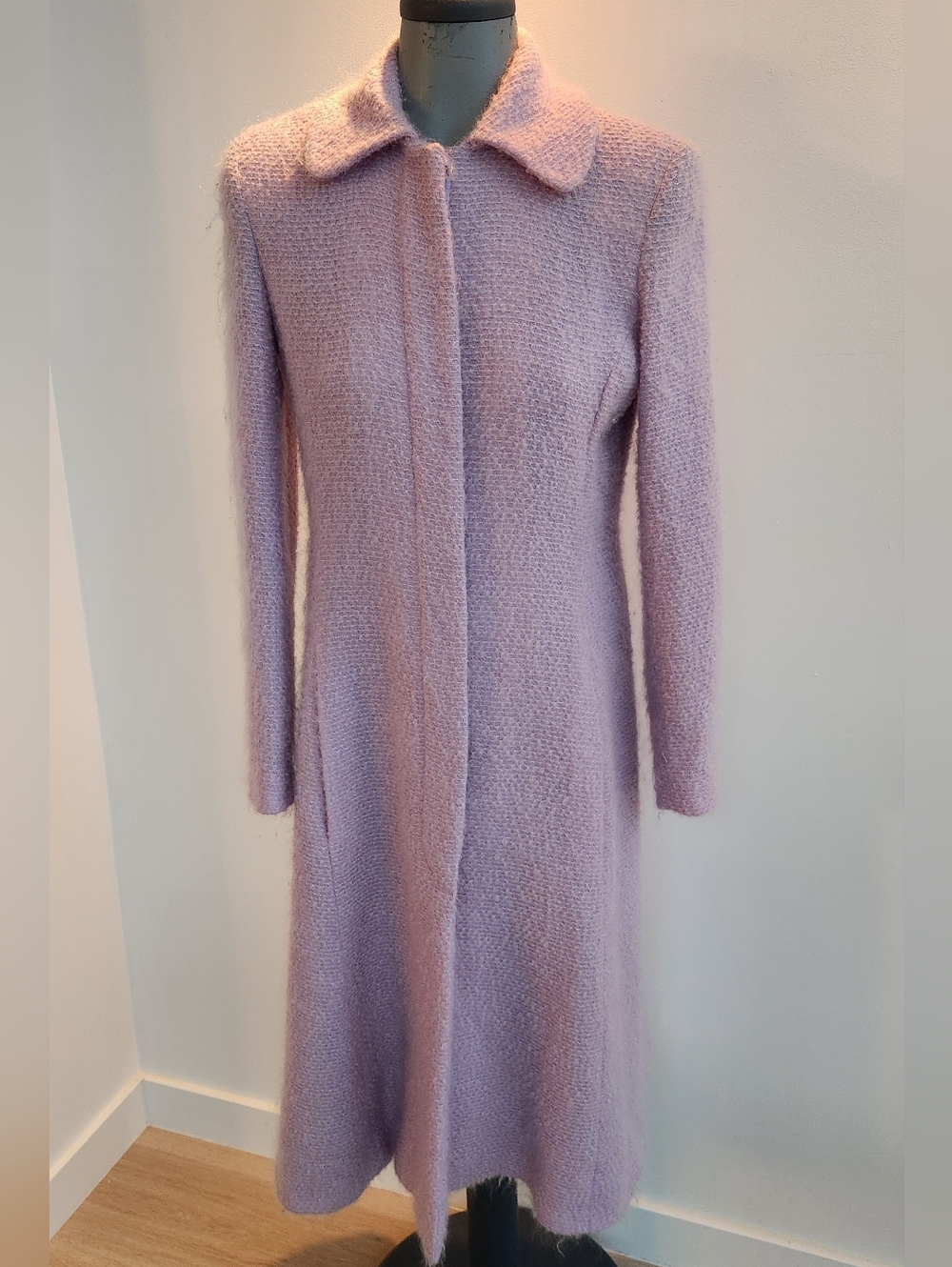 Matthew Williamson Soft Lilac Long Wool-Blend Trench Coat